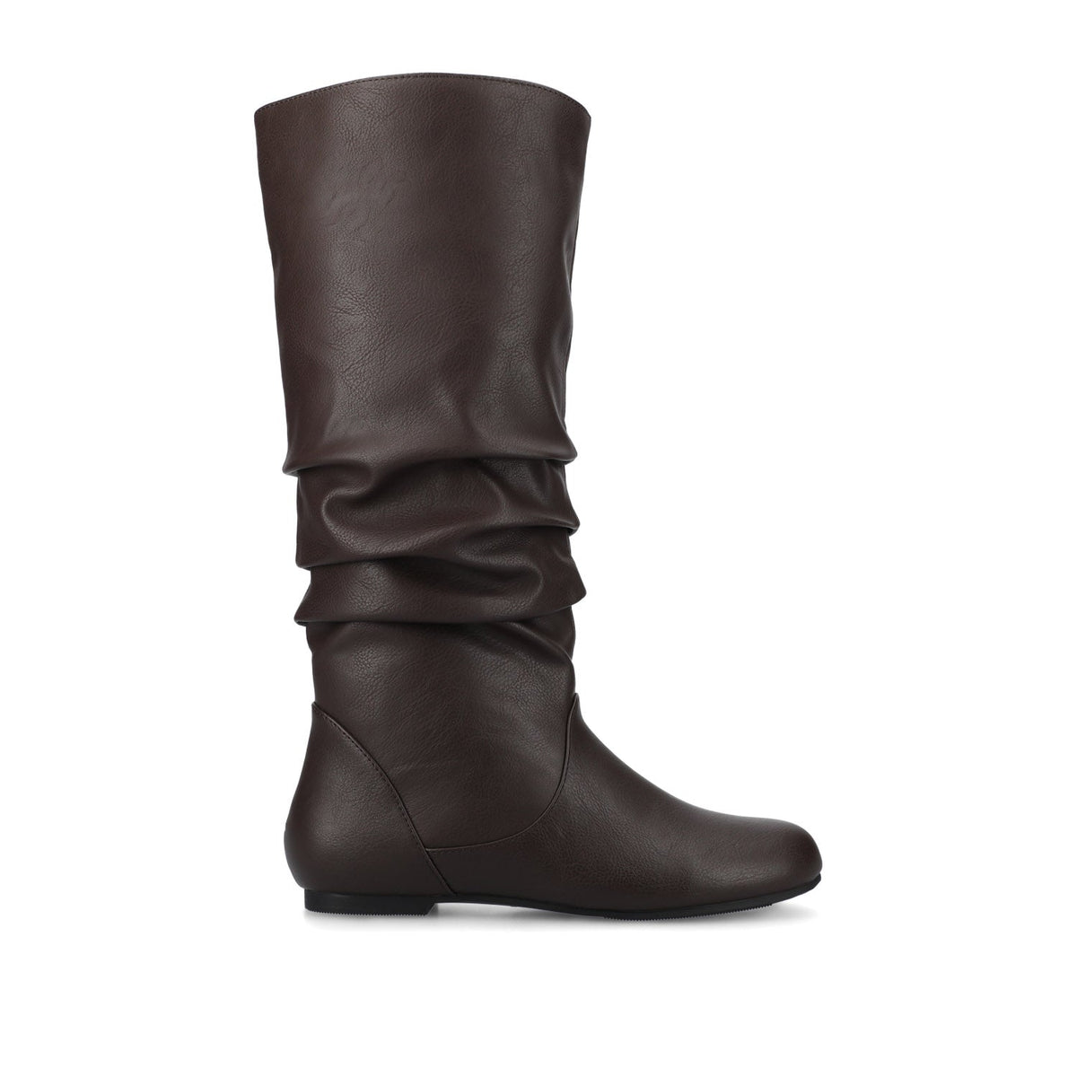 Women's Faux Leather Wide-Calf Pull-On Knee-High Boots – Brown
