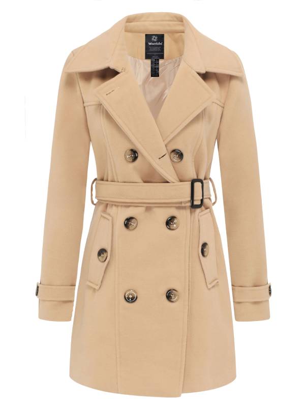 Women's Double-Breasted Pea Trench Coat – Khaki