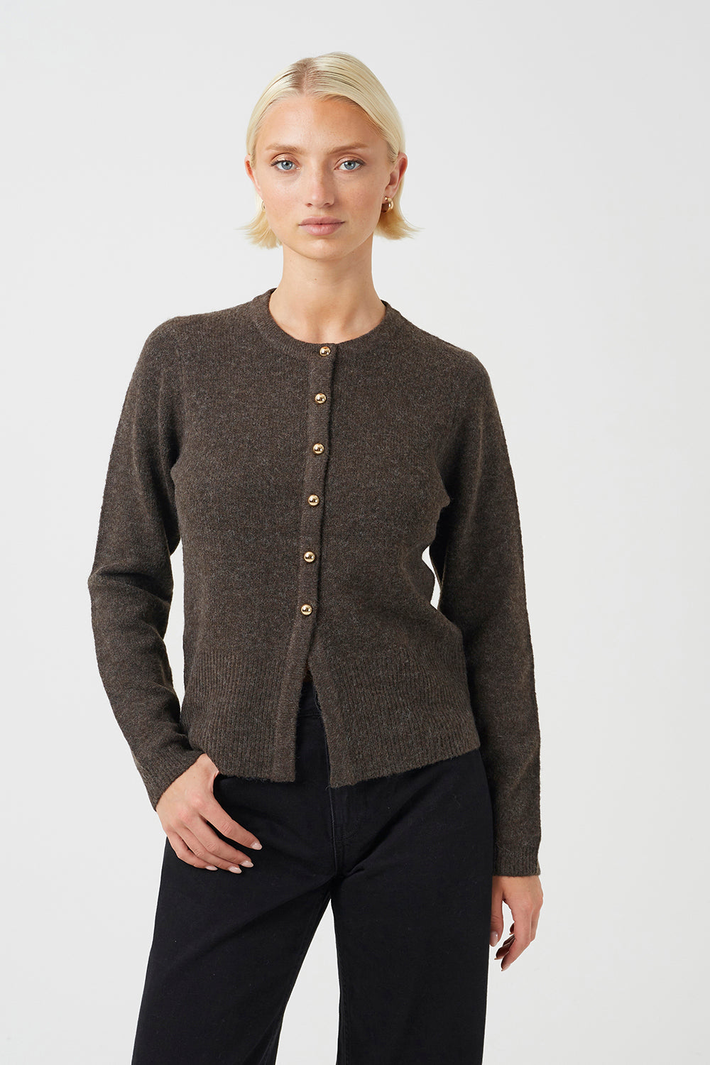 Women's Knit Crew Neck Side-Slit Sweater – Chocolate