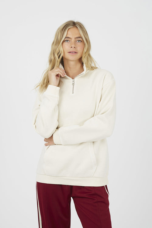 Women's Cotton Blend Quarter-Zip Sweater – Cream
