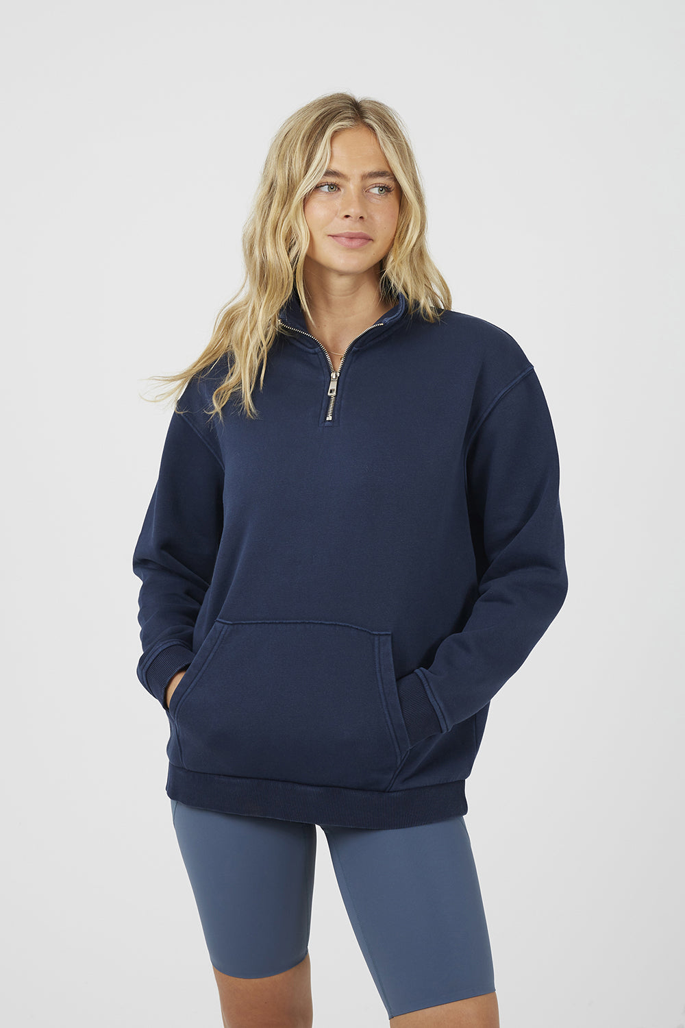 Women's Cotton Blend Quarter-Zip Sweater – Navy