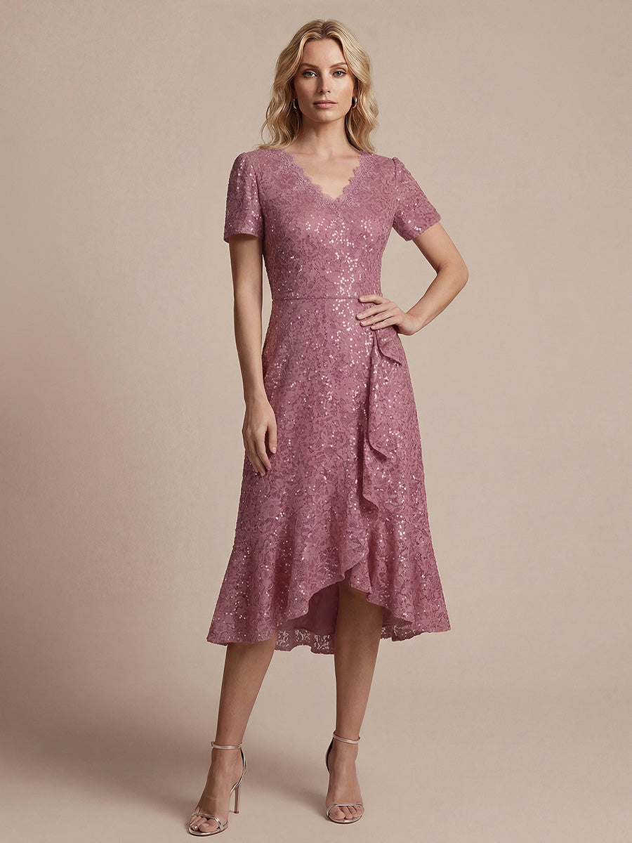 Women's Sequin Lace High-Low Midi Dress – Purple Orchid