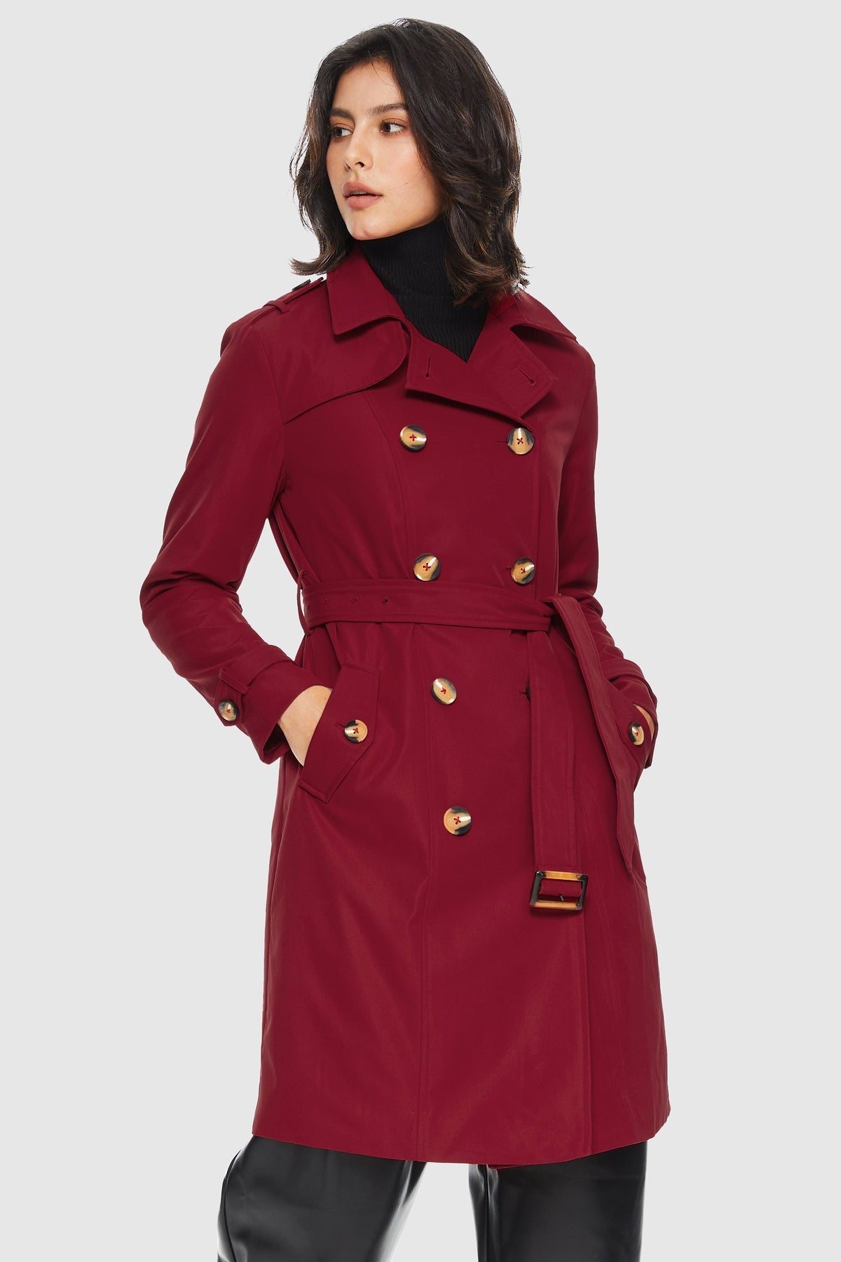 Women's Double-Breasted Trench Coat – Red Dahlia