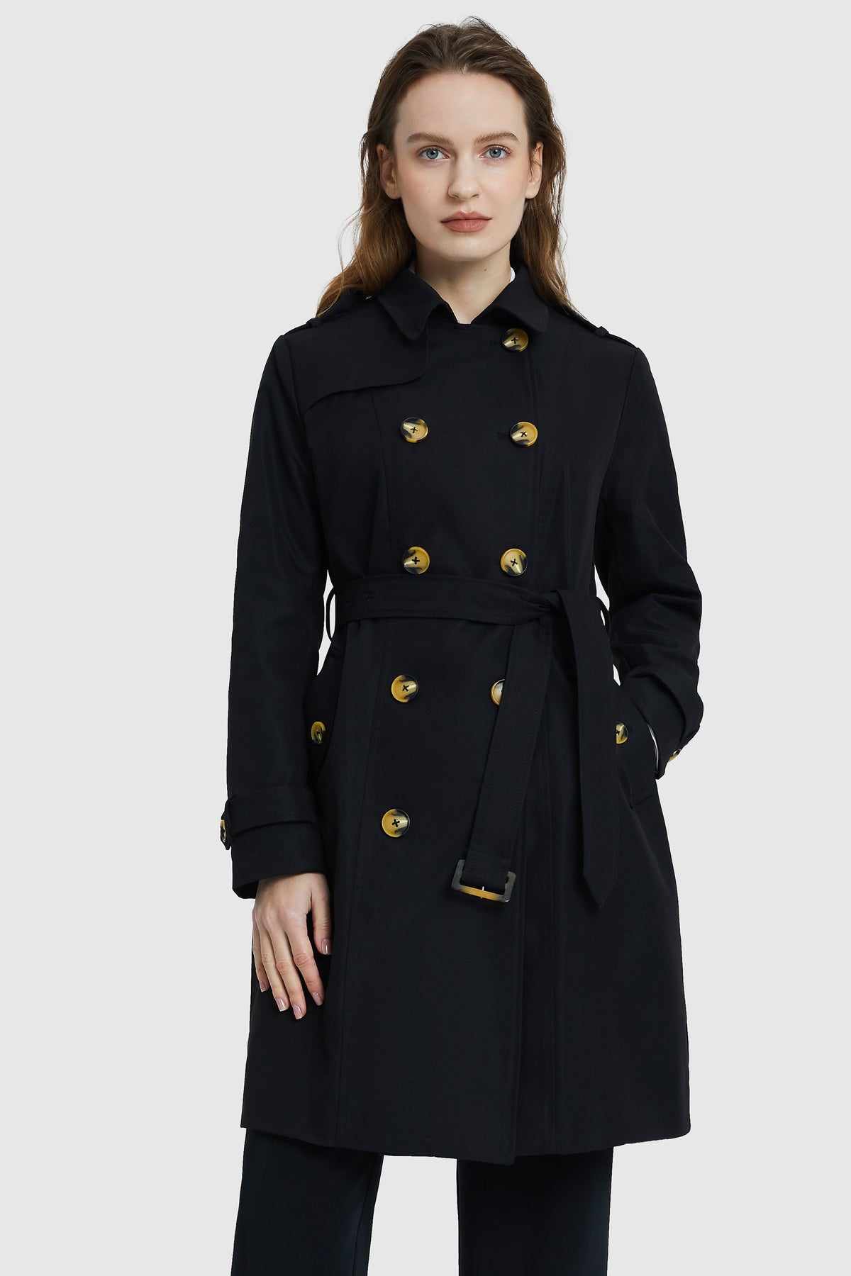 Women's Double-Breasted Trench Coat – Black