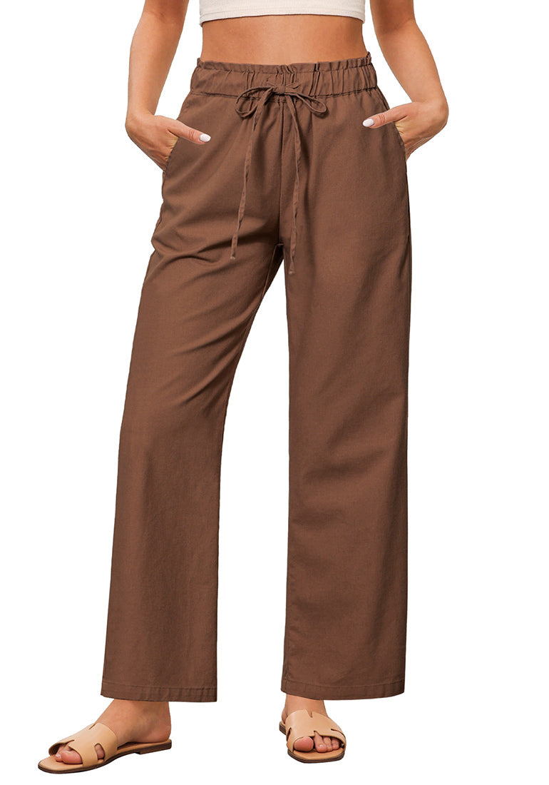 Women's Linen Blend Lightweight Drawstring Wide-Leg Trousers – detail
