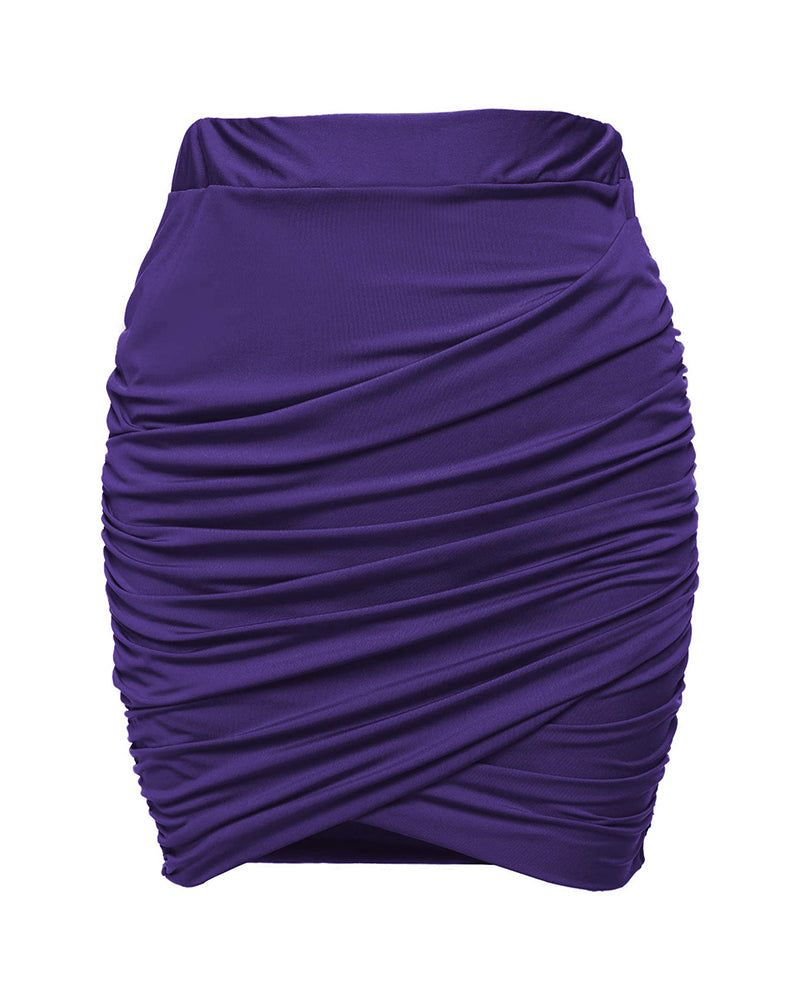 Women's Pleated High-Waist Bodycon Stretch Skirt – Purple