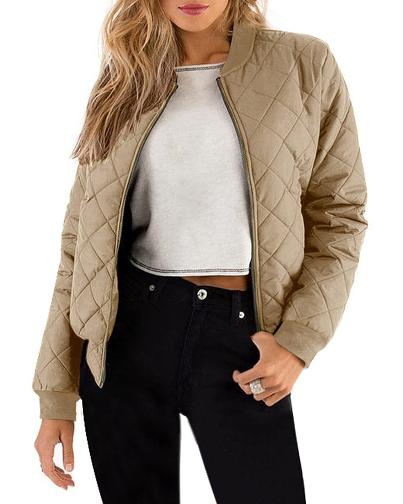 Women's Casual Quilted Bomber Jacket