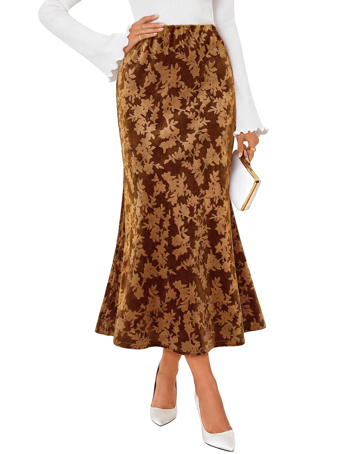 Women's Velvet Floral Maxi Skirt – Golden