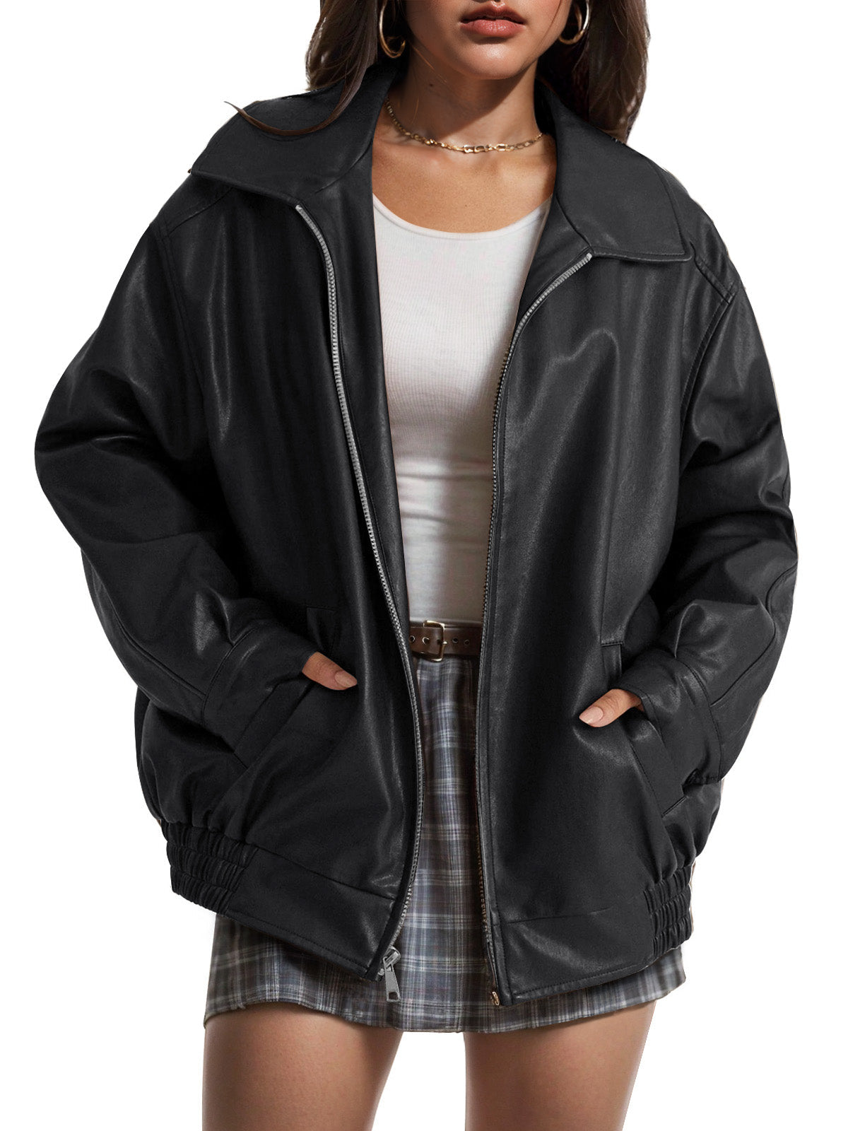 Women's Oversized Faux Suede Moto Jacket