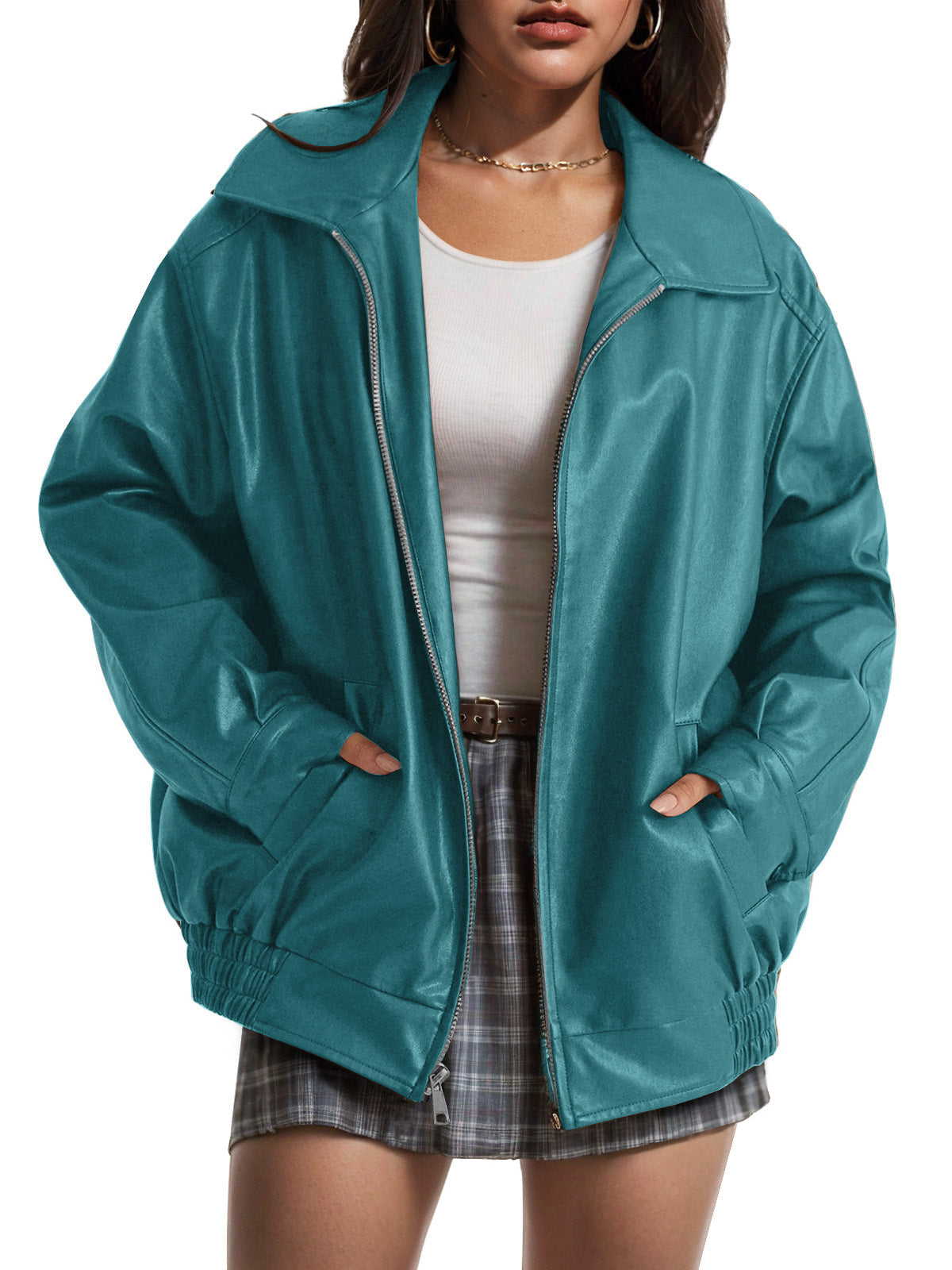 Women's Faux Suede Oversized Moto Jacket – Emeralds