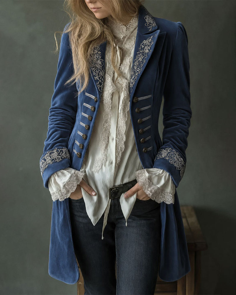 Women's Velvet Retro Jacket – Blue