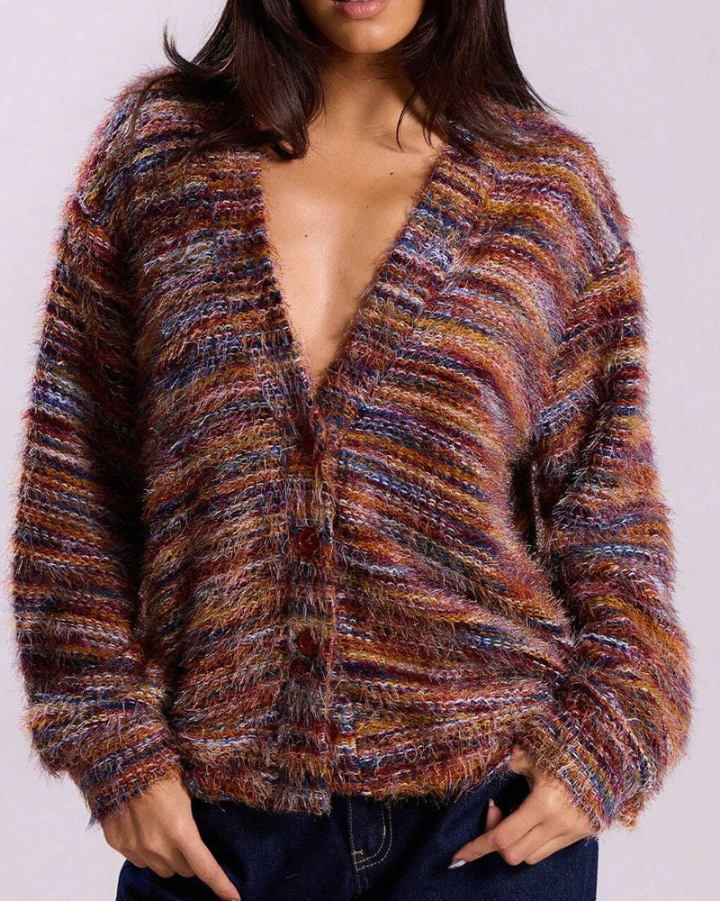Women's Knit Relaxed-Fit Cardigan – Red