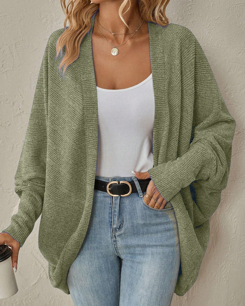 Women's Striped Soft Cardigan – Army Green