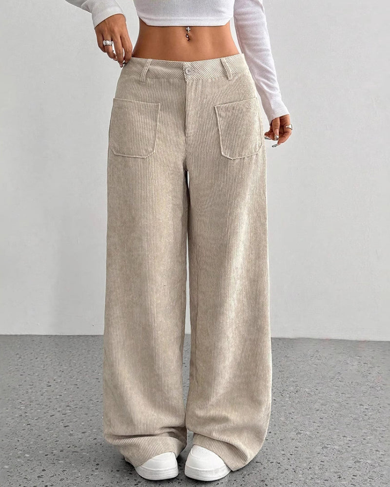 Women's Corduroy Wide-Leg Trousers – Apricot