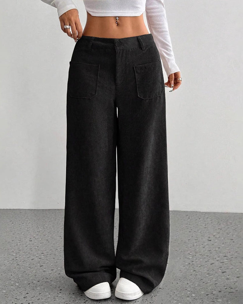 Women's Corduroy Wide-Leg Trousers – Black