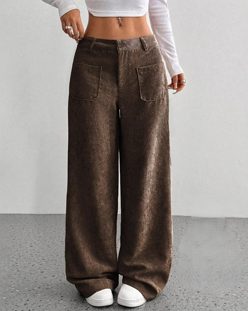 Women's Corduroy Wide-Leg Trousers – Coffee