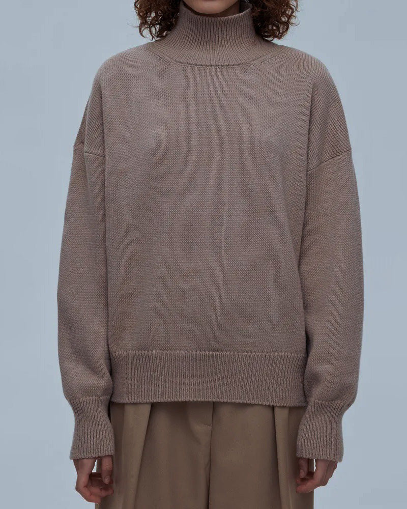 Women's Knit Relaxed-Fit Classic Turtleneck Sweater – Coffee