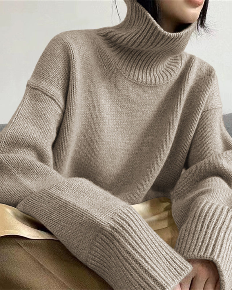 Women's Knit Casual Relaxed-Fit Turtleneck Sweater – Coffee