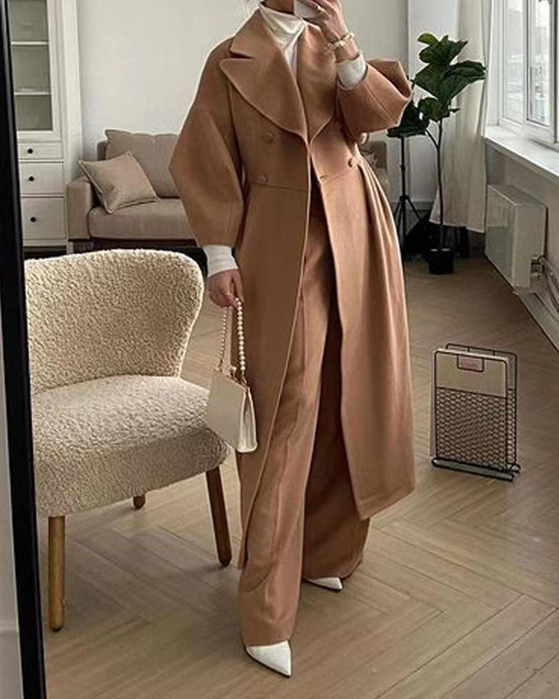 Women's Lapel Lantern Sleeve Coat – Caramel