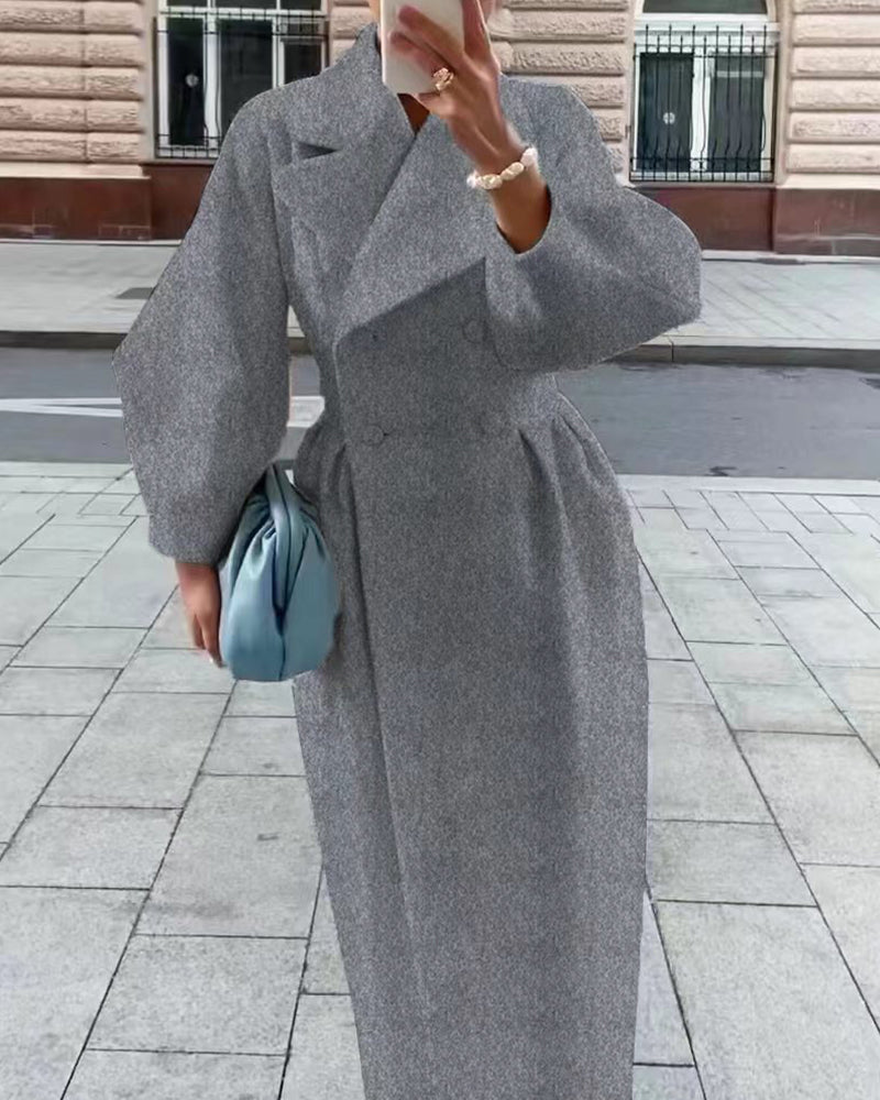 Women's Lapel Lantern Sleeve Coat – Gray