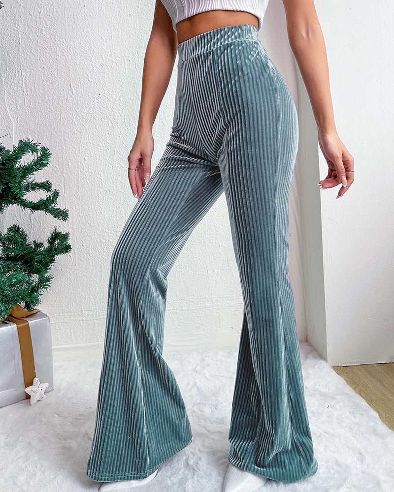 Women's Corduroy High-Waist Trousers – Blue