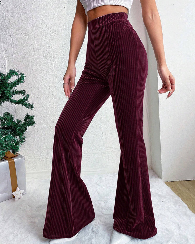 Women's Corduroy High-Waist Trousers – Wine Red