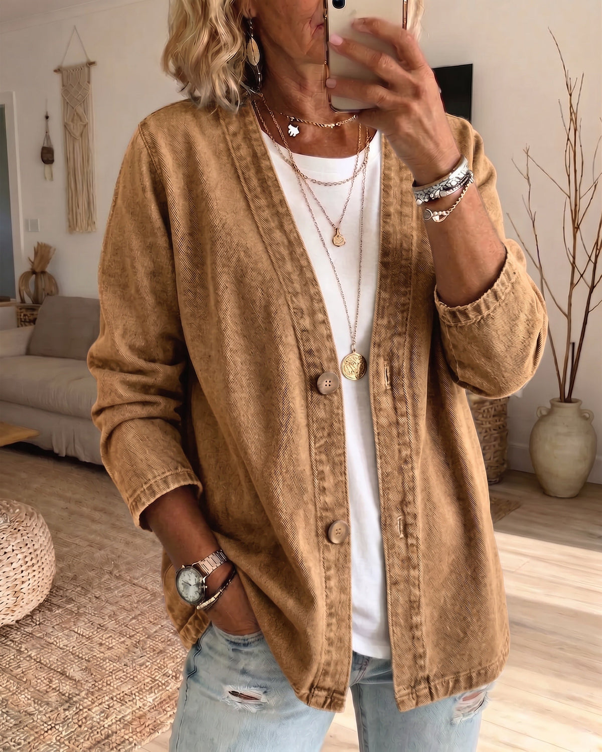 Women's Denim Lightweight Denim Jacket – Khaki