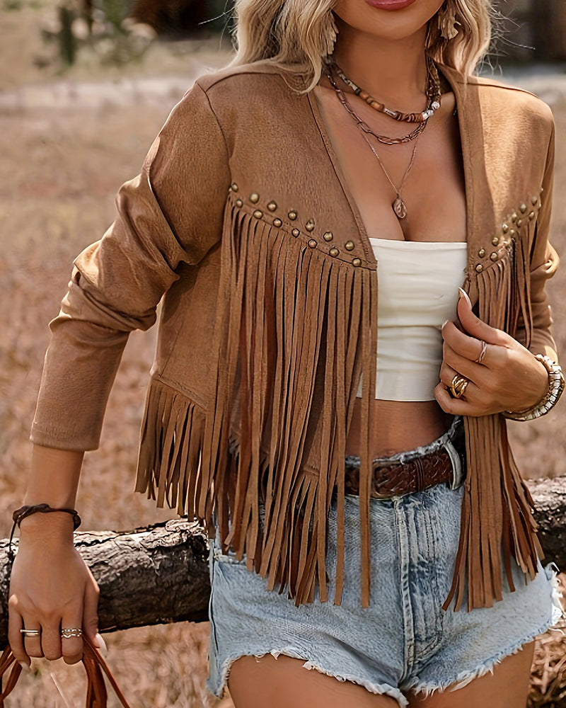 Women's Faux Suede Western Jacket with Fringe