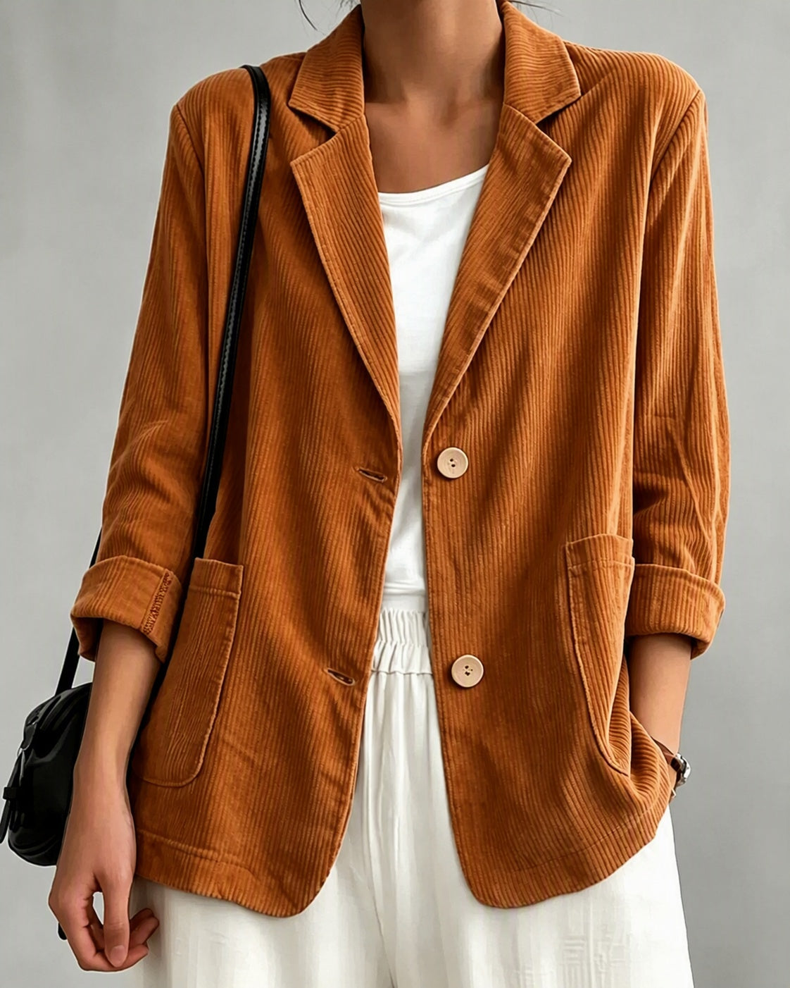 Women's Corduroy Single-Breasted Casual Blazer – Caramel