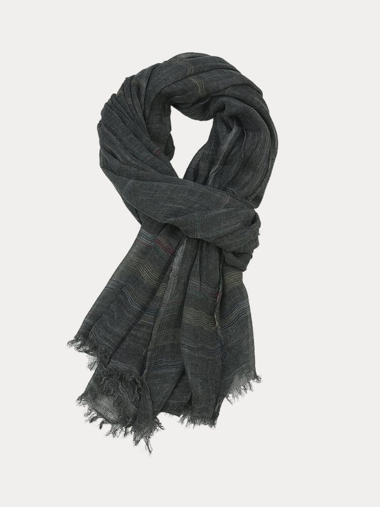 Women's Cotton Striped Tassel Scarf – Black