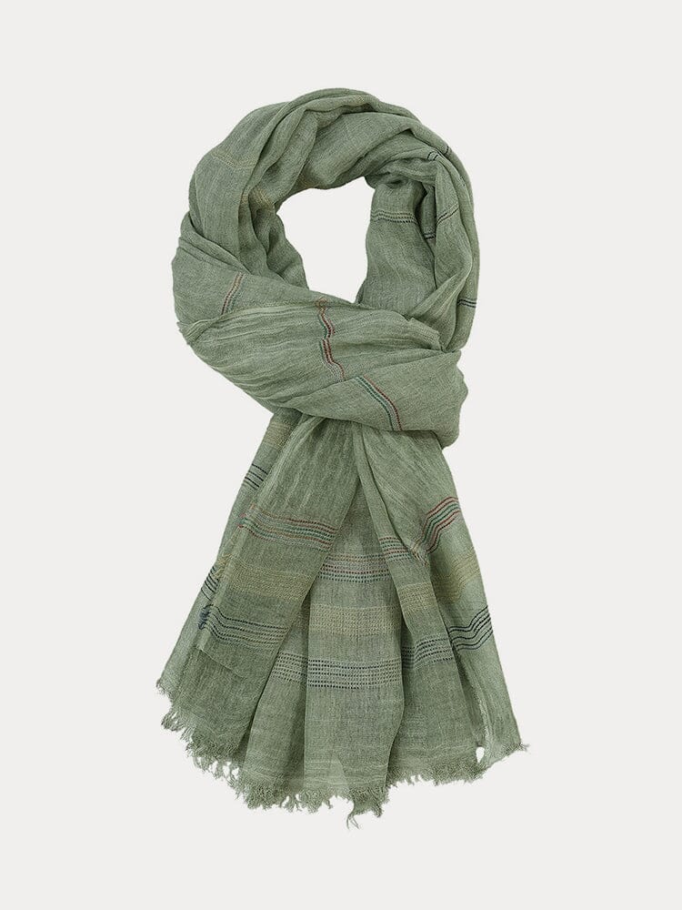 Women's Cotton Striped Tassel Scarf – Green