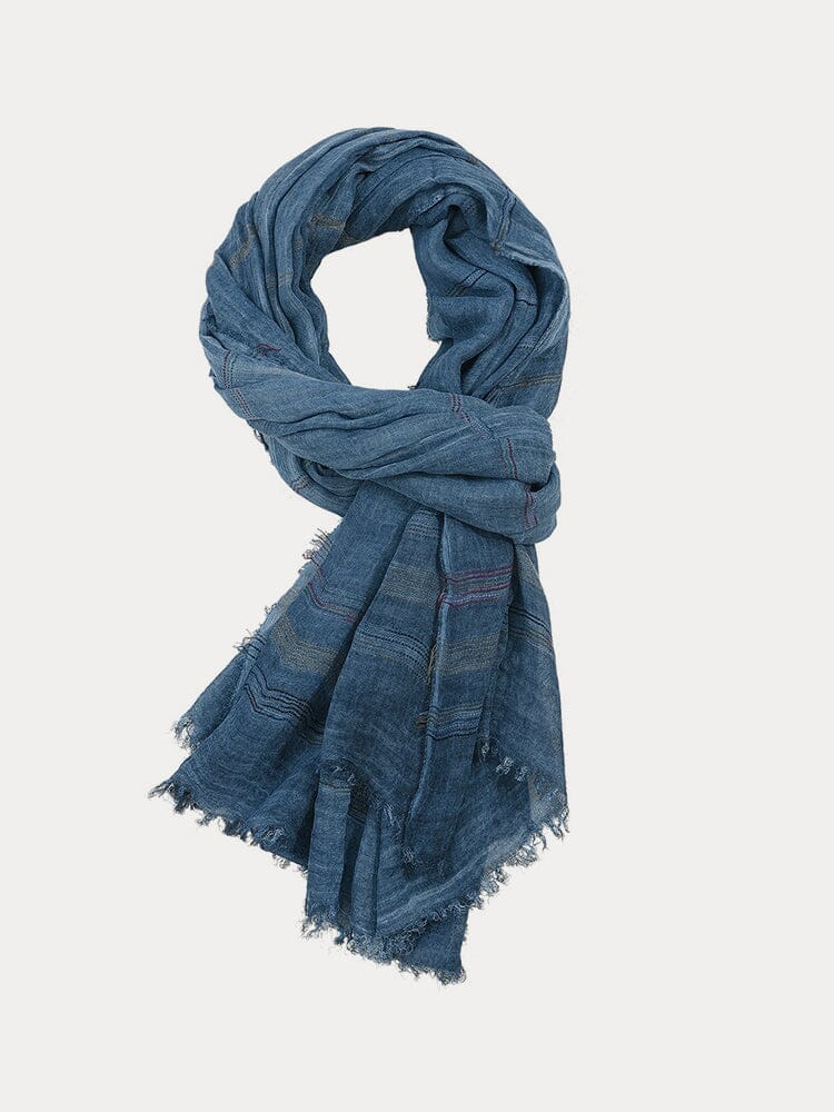 Women's Cotton Striped Tassel Scarf – Blue