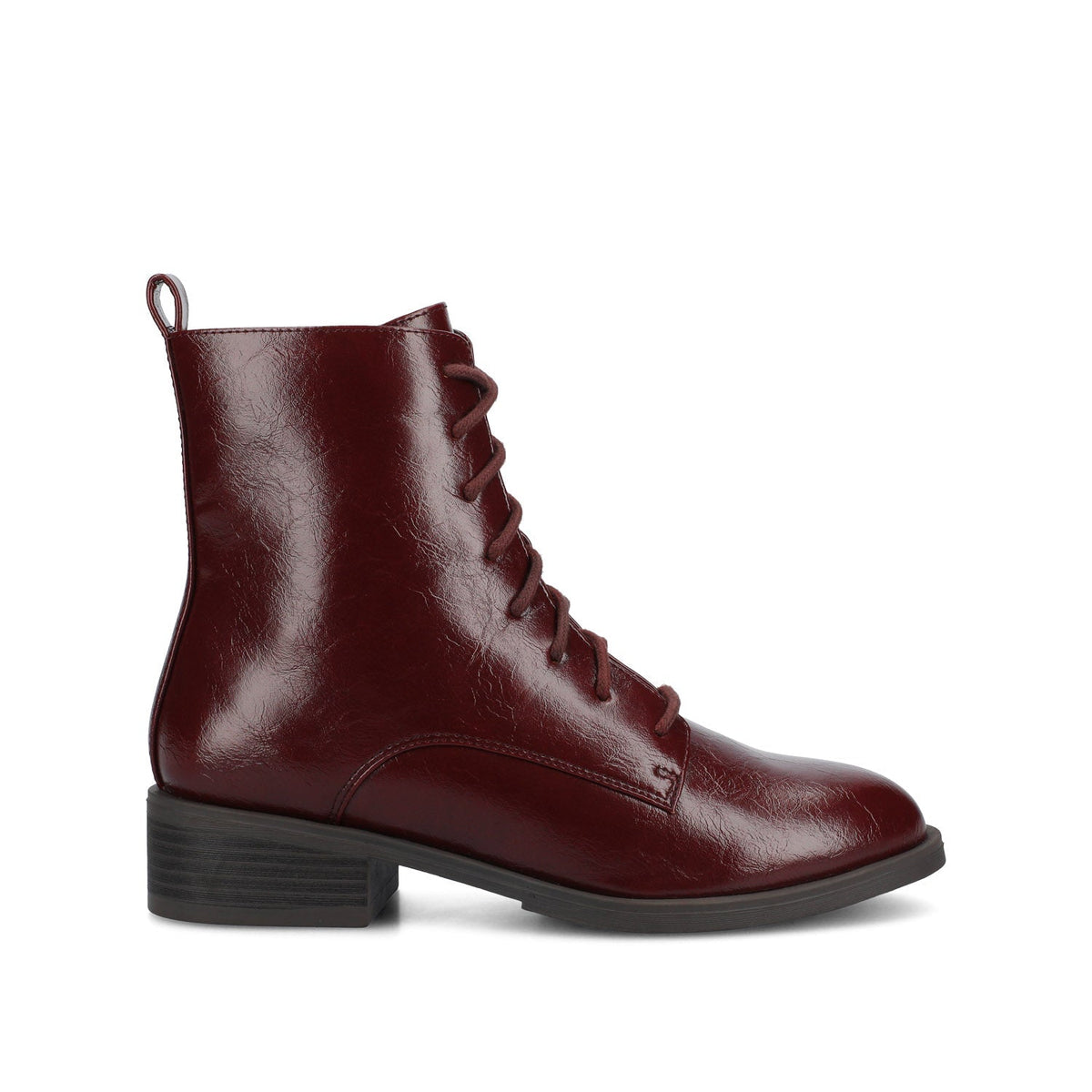 Women's Faux Leather Side-Zip Combat Boots – Oxblood