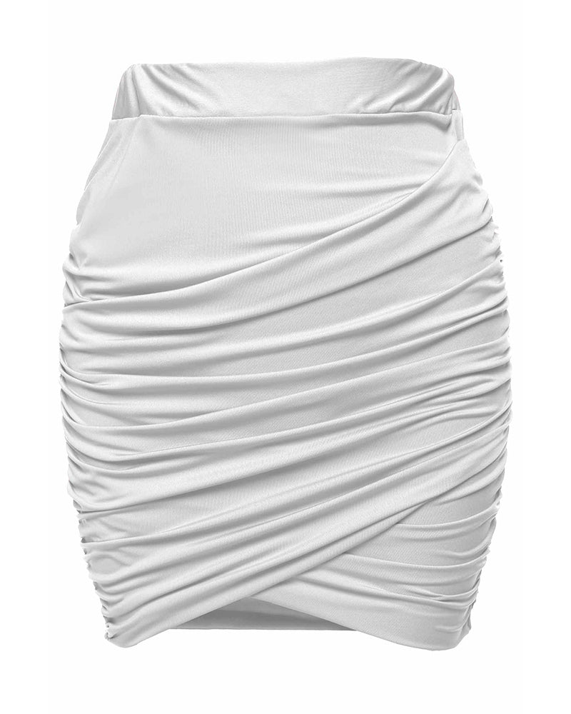 Women's Pleated High-Waist Bodycon Stretch Skirt – White