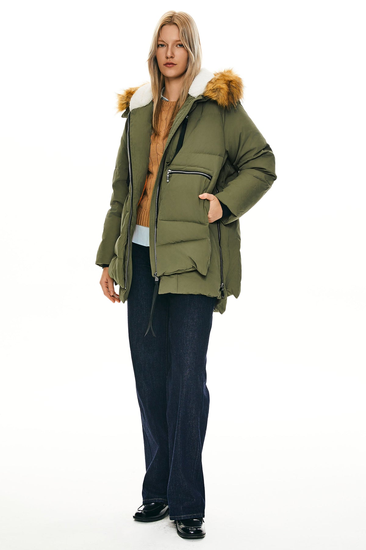 Women's Faux Fur Hooded Quilted Jacket – Green