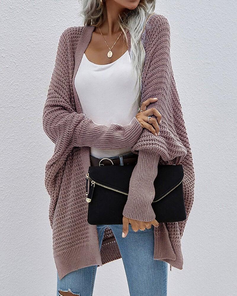 Women's Open-Front Batwing Side-Slit Cardigan – Purple
