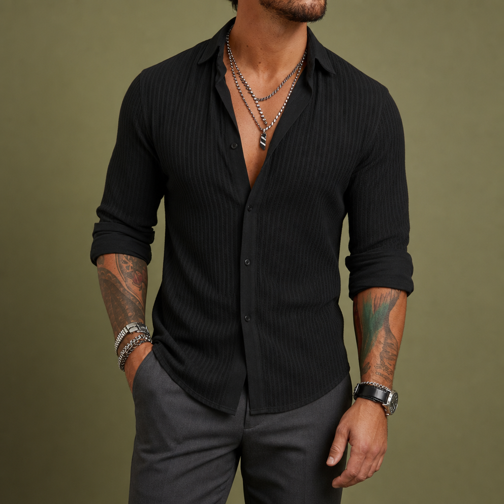 Aaron | Caceres Striped Lapel Shirt