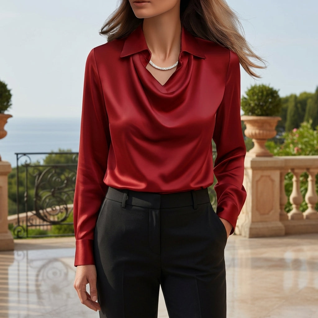 Abigail | Marlowe Satin Blouse with Draped Collar