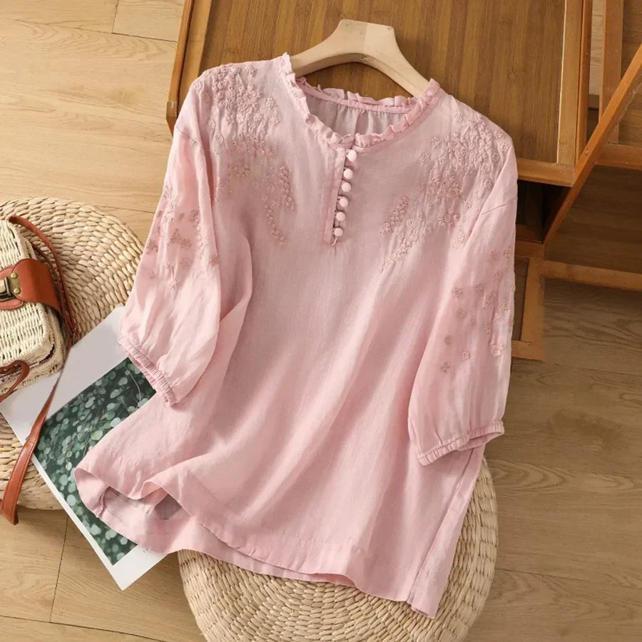 Addison | Sorrento Floral Embroidered Blouse