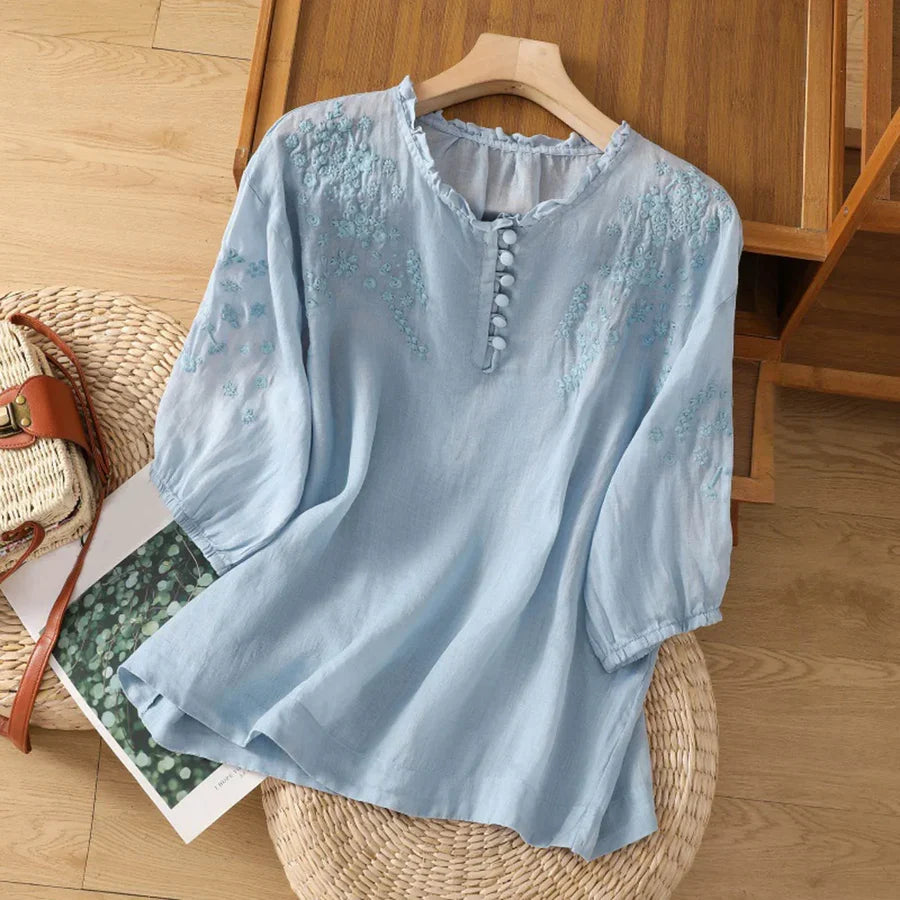 Addison | Sorrento Floral Embroidered Blouse