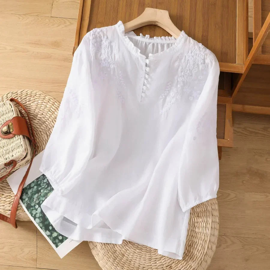 Addison | Sorrento Floral Embroidered Blouse