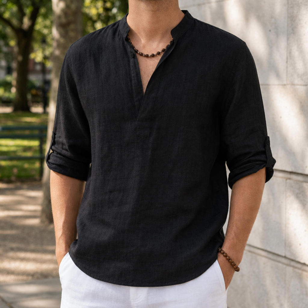 Aiden | Begur Linen Henley Shirt