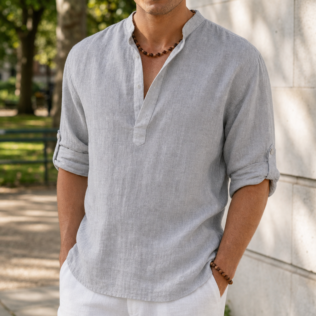 Aiden | Begur Linen Henley Shirt