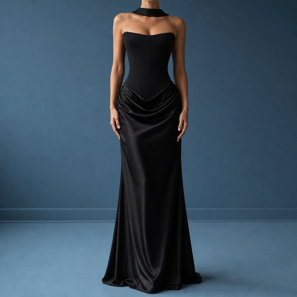 Amelia | Antequera Corset Satin Maxi Dress