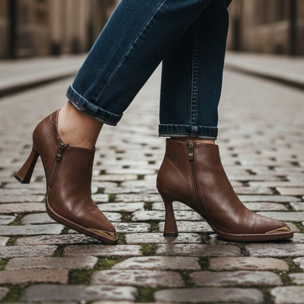 Amelia | Madera Block-Heel Leather Court Shoe