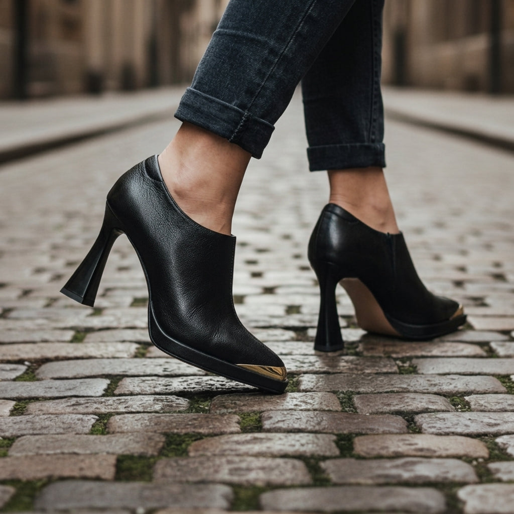 Amelia | Madera Block-Heel Leather Court Shoe