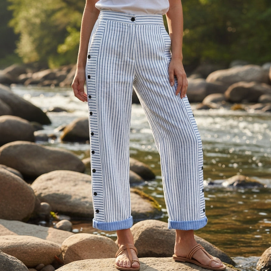 Amelia | Nerja Stripe Panel Button Detail Trousers