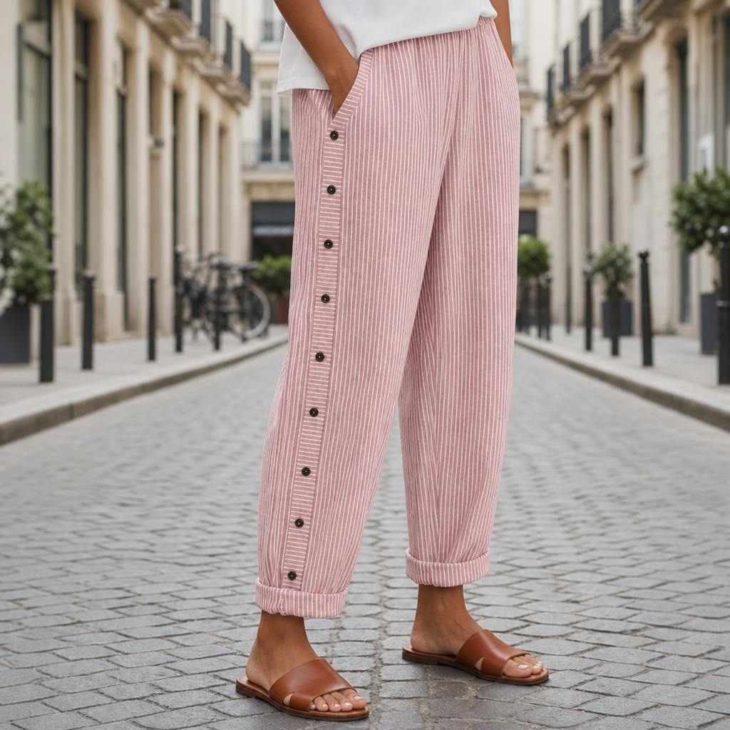 Anna | Lourmarin Striped Button Wide-Leg Pants