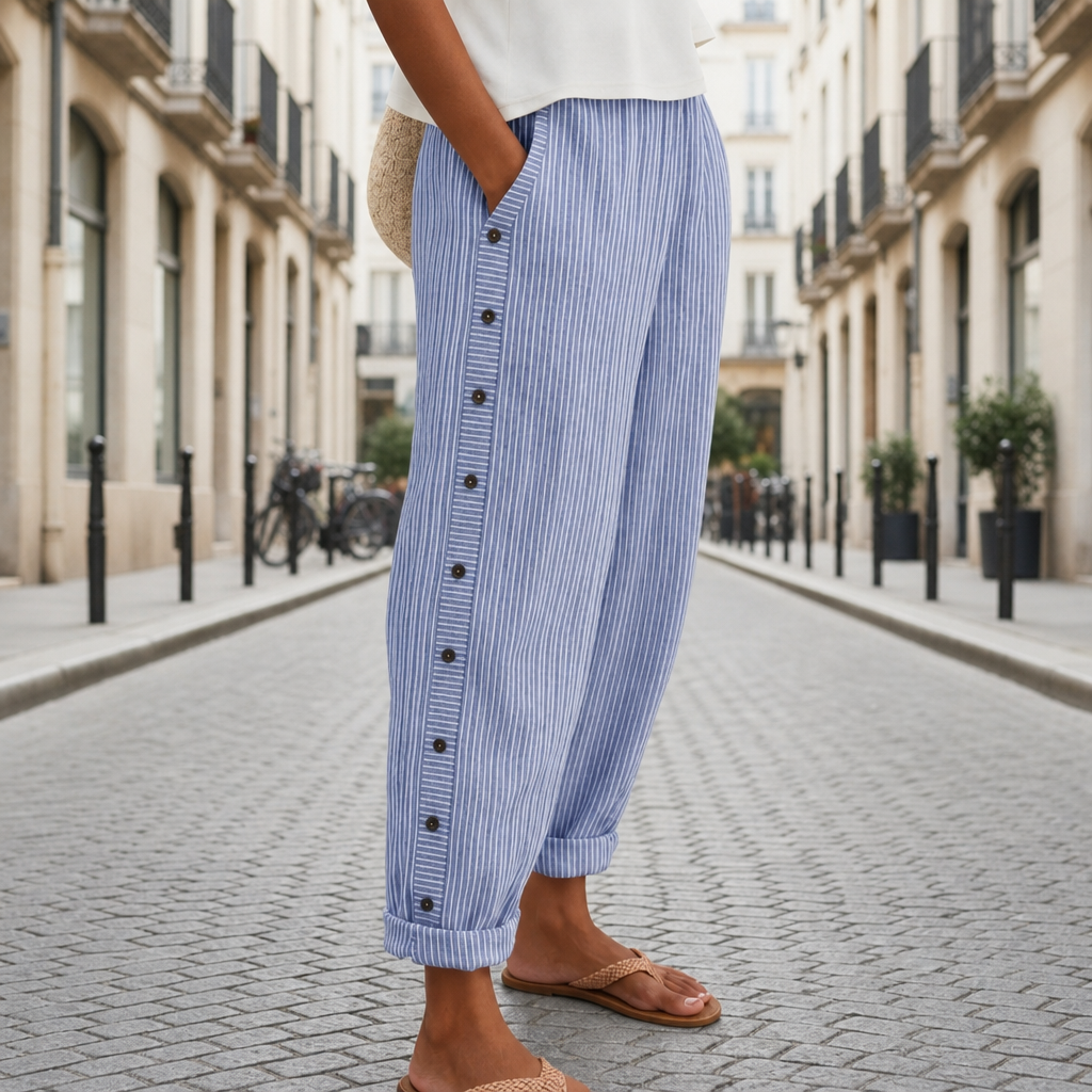 Anna | Lourmarin Striped Button Wide-Leg Pants