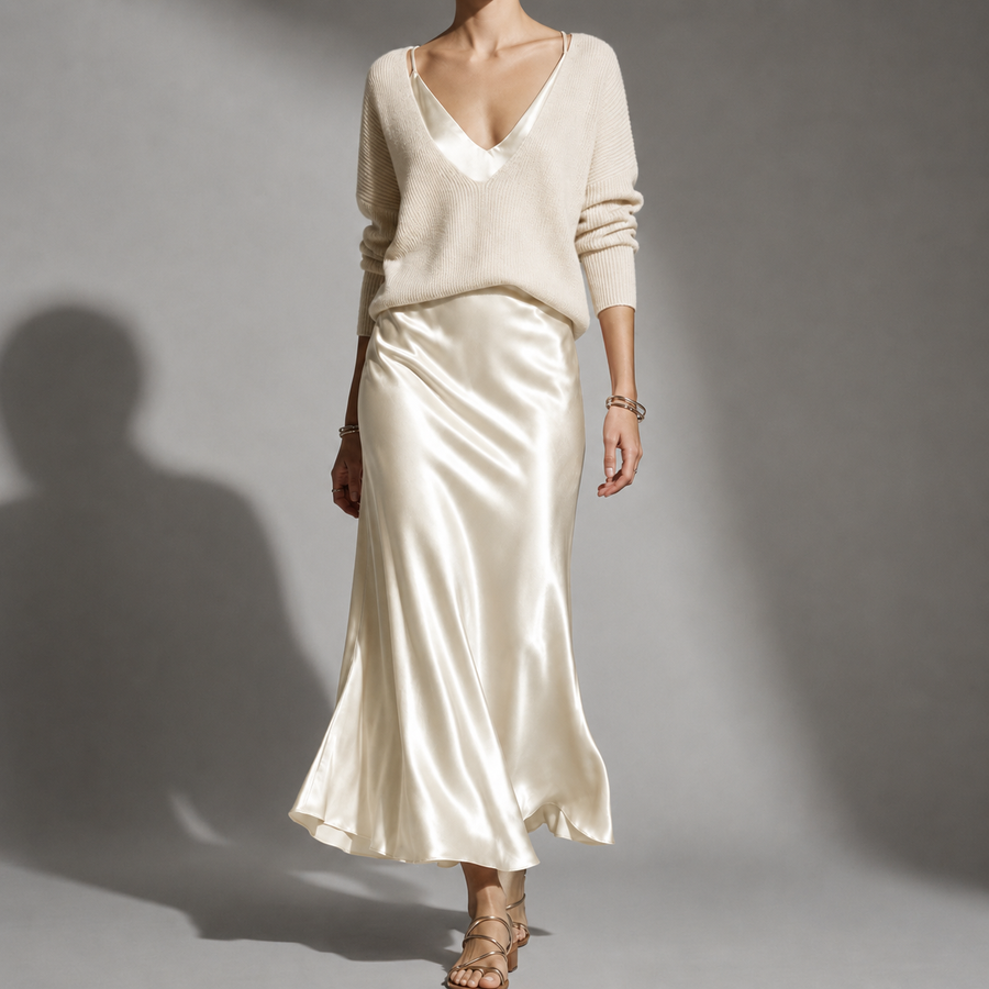 Anna | Tarifa Satin Skirt Sweater Set